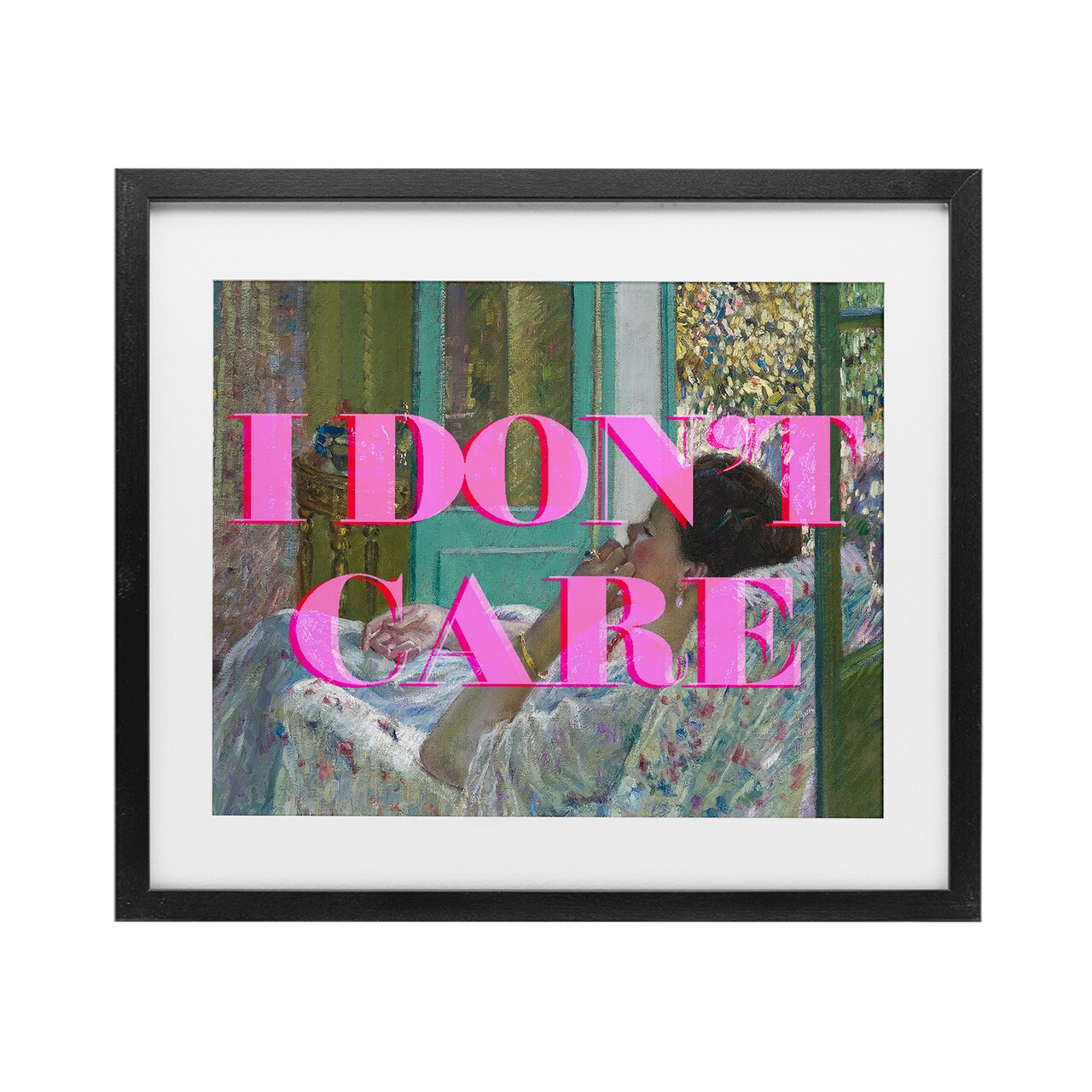 Stupell Industries I Don't Care over Classic Painting Framed Print Under Glass, design by Lil' Rue